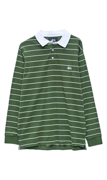 Stussy Graffiti Fine Stripe Rugby Long Sleeve Tee Flight Green